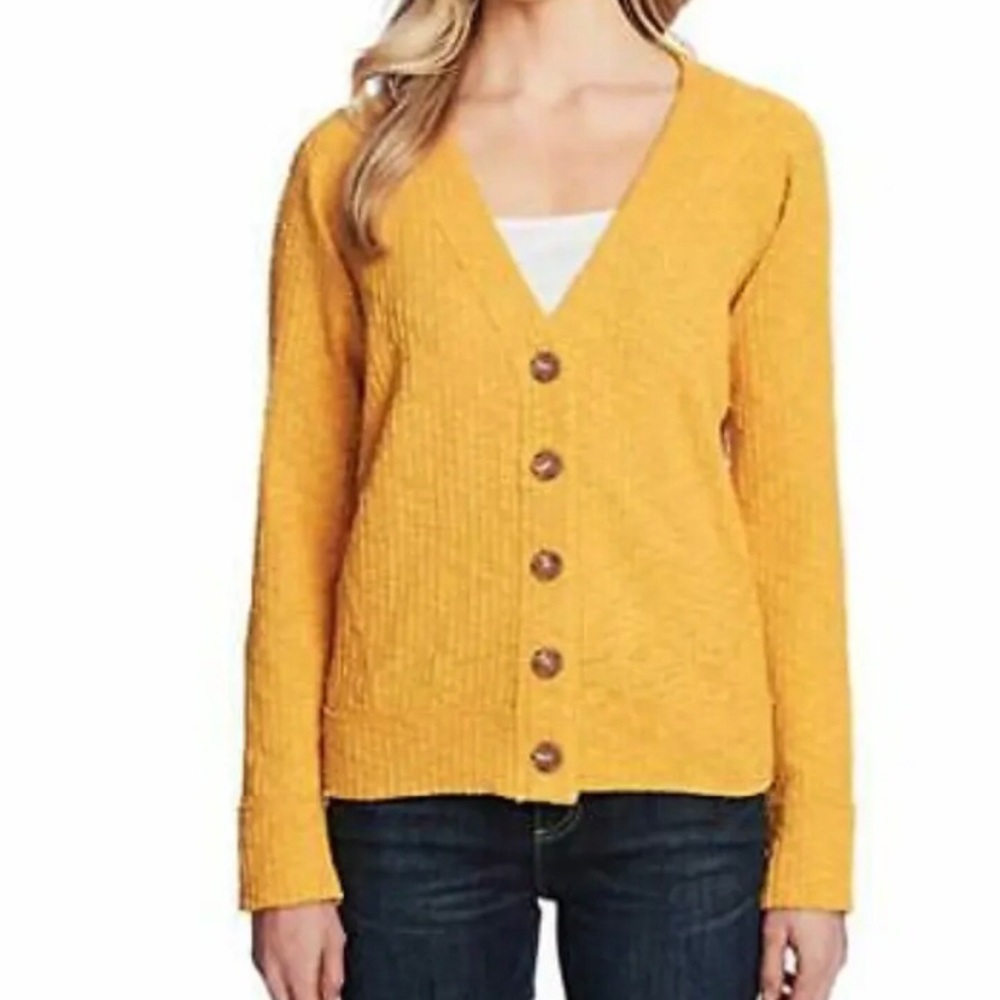 Two by Vince Camuto Mustard V-Neck Cropped Cardigan Medium